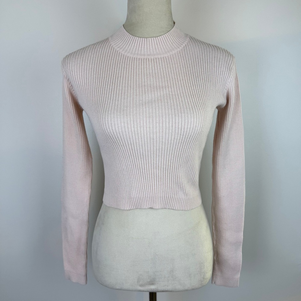 John Galt Brandy Melville Light Pink Ribbed Mock Neck Cropped Sweater Soft Cute